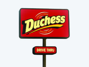 Duchess restaurant drive thru sign on a light background