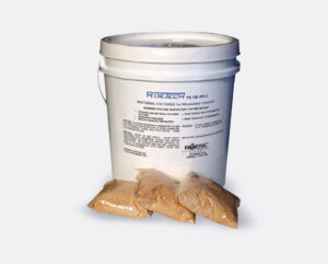 Outdated RoeTech packaging bucket and pouches of product